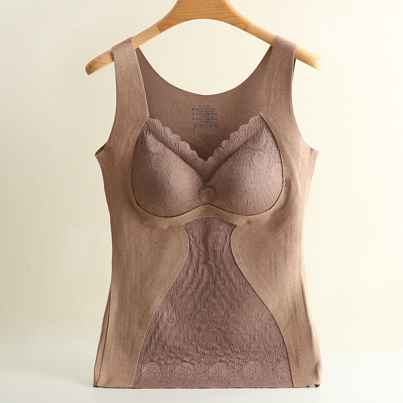 Thermal Underwear Women Fall/winter Wear With Chest Pad Lace Wide-shoulder Vest &amp; Polyester Fiber Velvet Heating &amp; Warm Vest: F / M I L