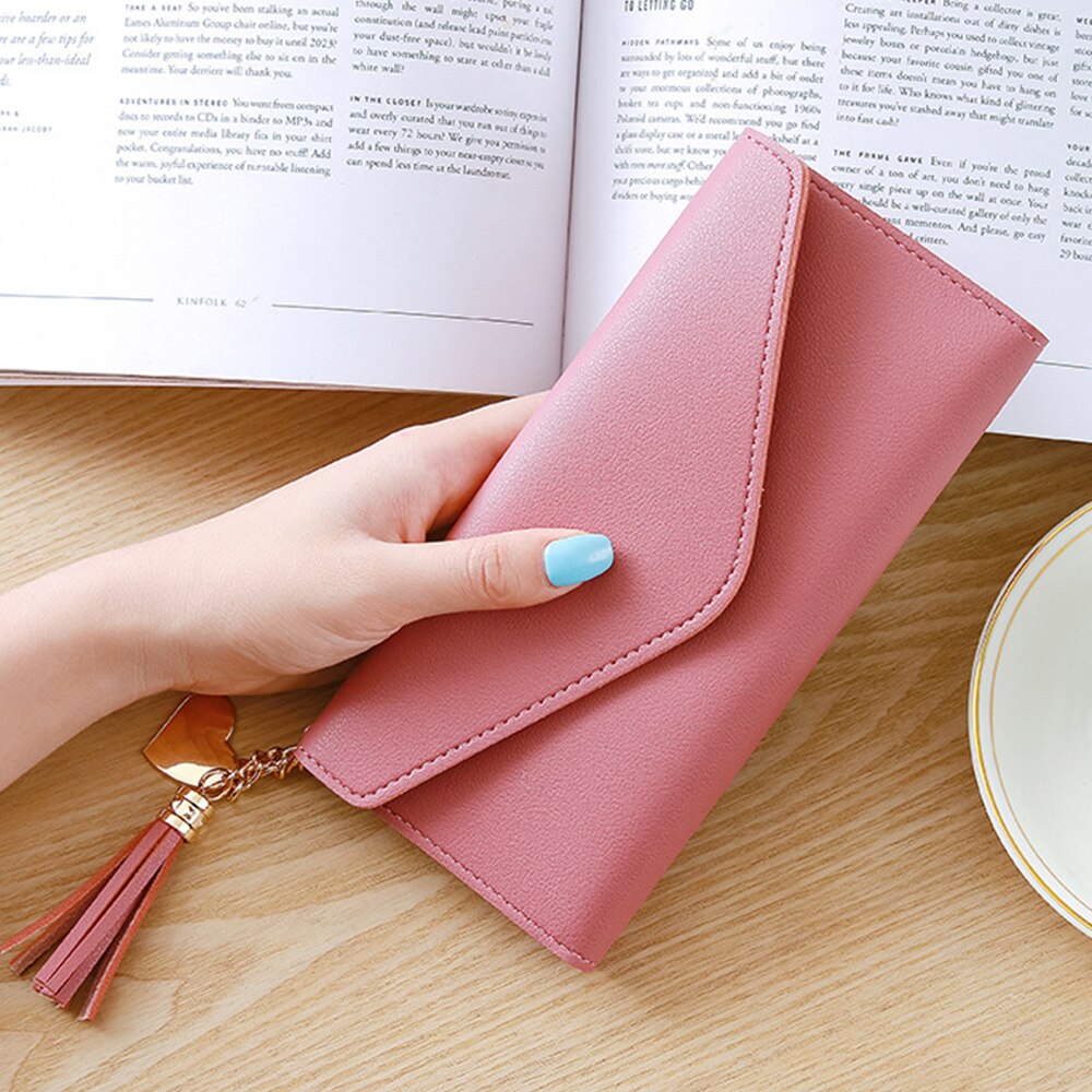 Women Leather Slim Wallet Long Trifold Credit Card Holder Organizer Purse Tassel Coin Purse Card Holder: color 6