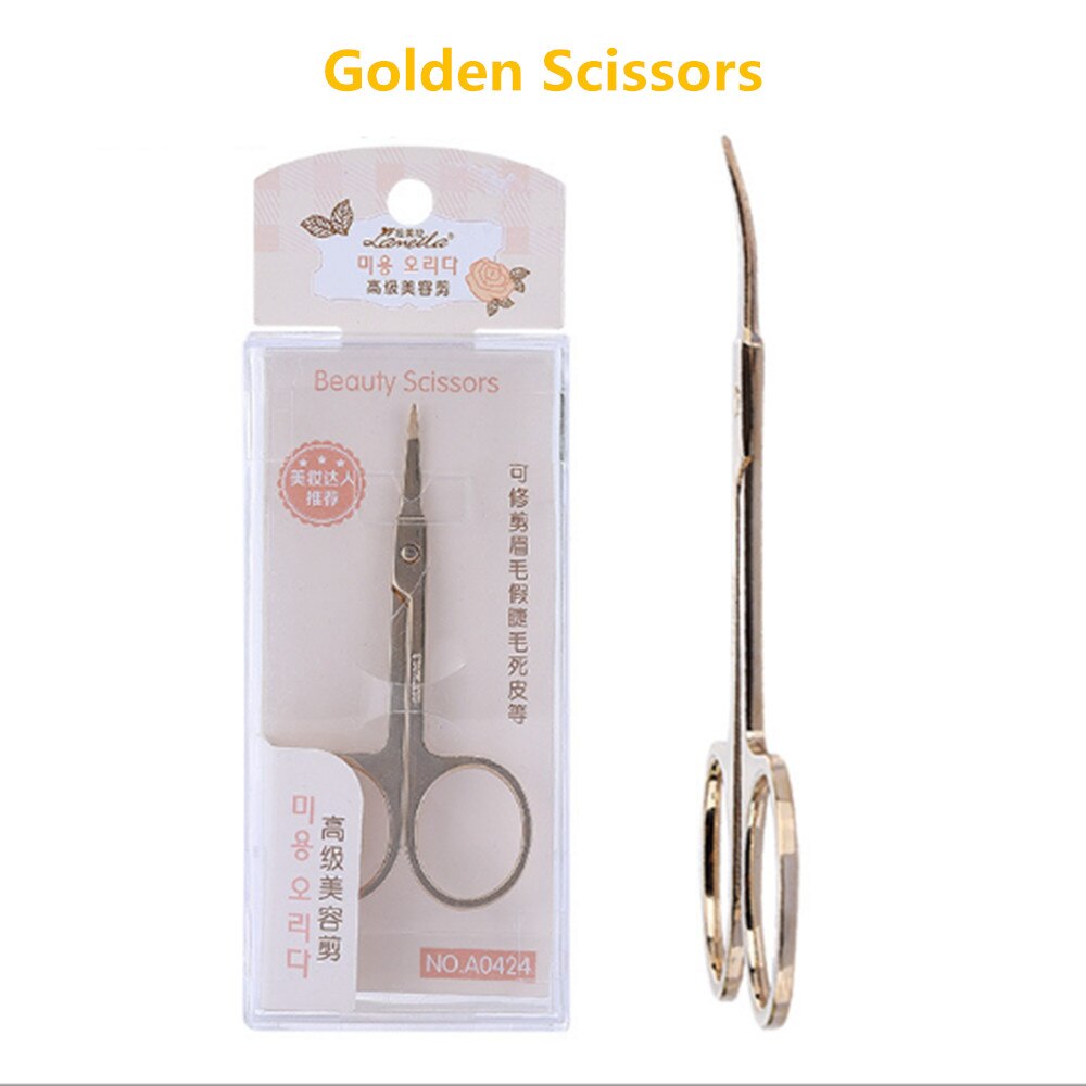 Tijeras de acero inoxidable para cejas, 1 unidad, punta afilada y delgada dorada, para belleza, manicura pequeña, tijeras elegantes