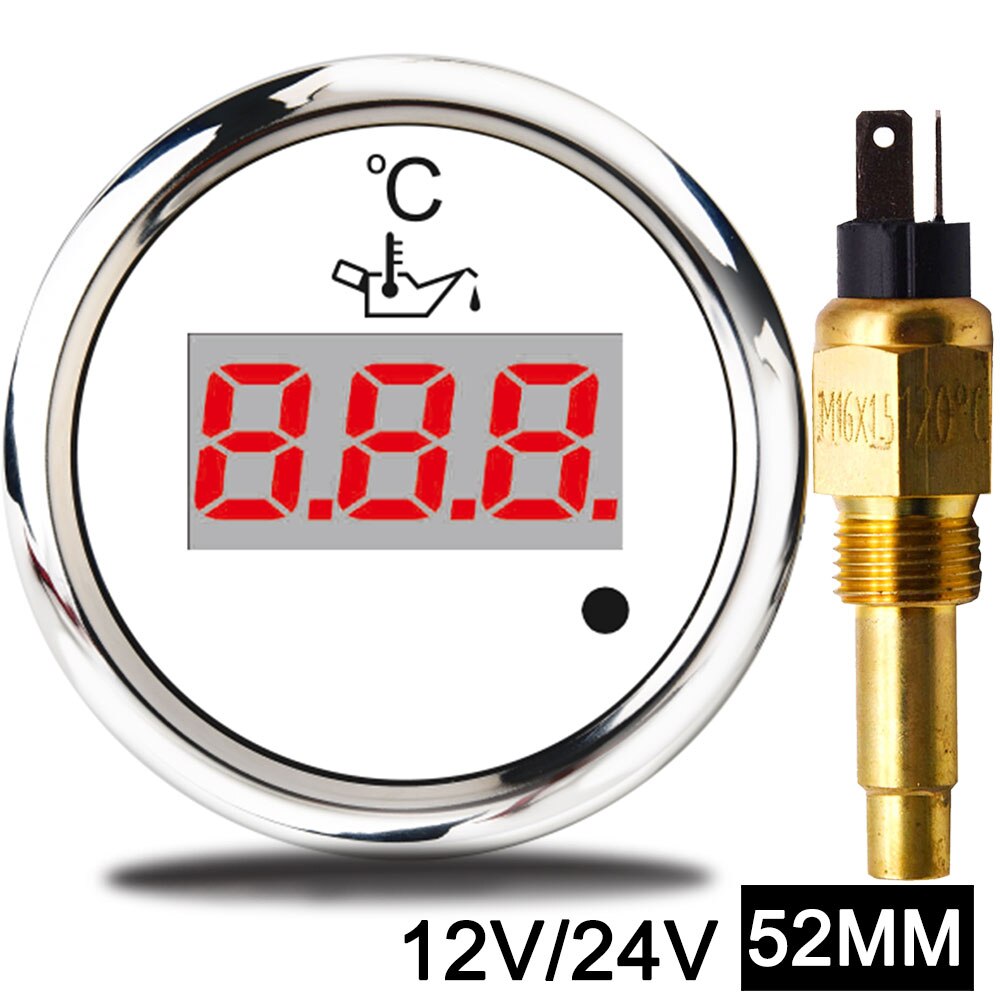 52mm Oil Temperature Gauge Car Oil Temp Meter 50-150 Celsius Red Digital LED Readout Display With Sensor M16 12V 24V 262~20ohm