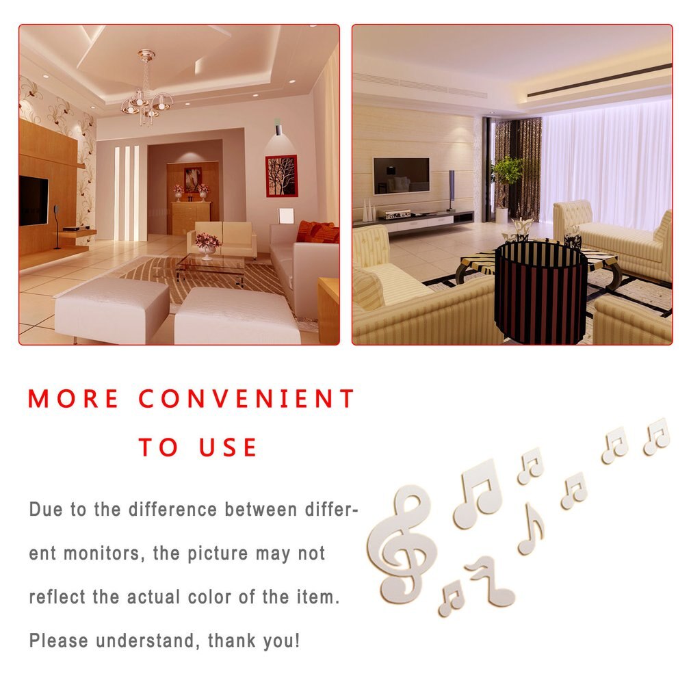 Silver Music Note Acrylic Mirror Wall Stickers DIY Art Wall Decor Wall Stickers Mirror Wall Sticker Home Decor Living Room