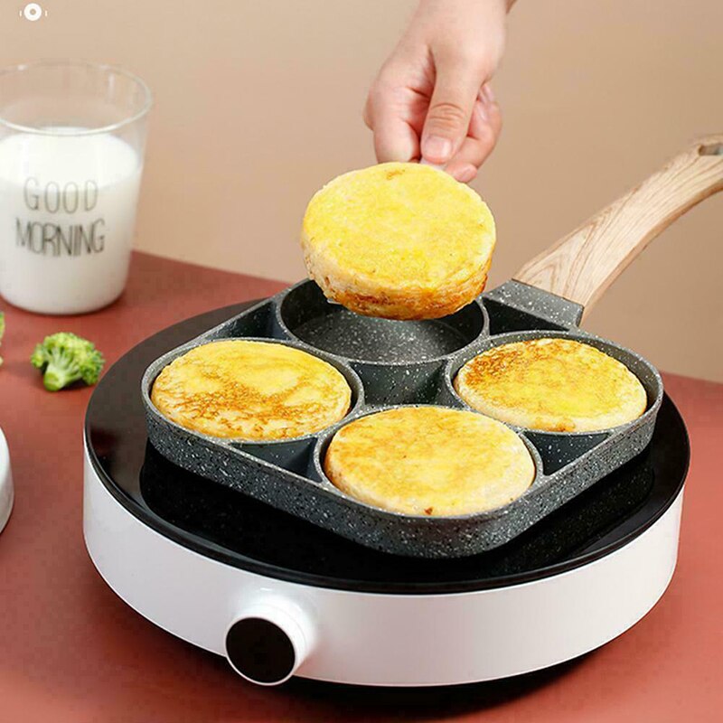 4-Gat Omelet Pan Voor Burger Eieren Ham Pannenkoek Maker Braadpannen Non-stick Geen Olie-rook Ontbijt Grill Wok Kookpot