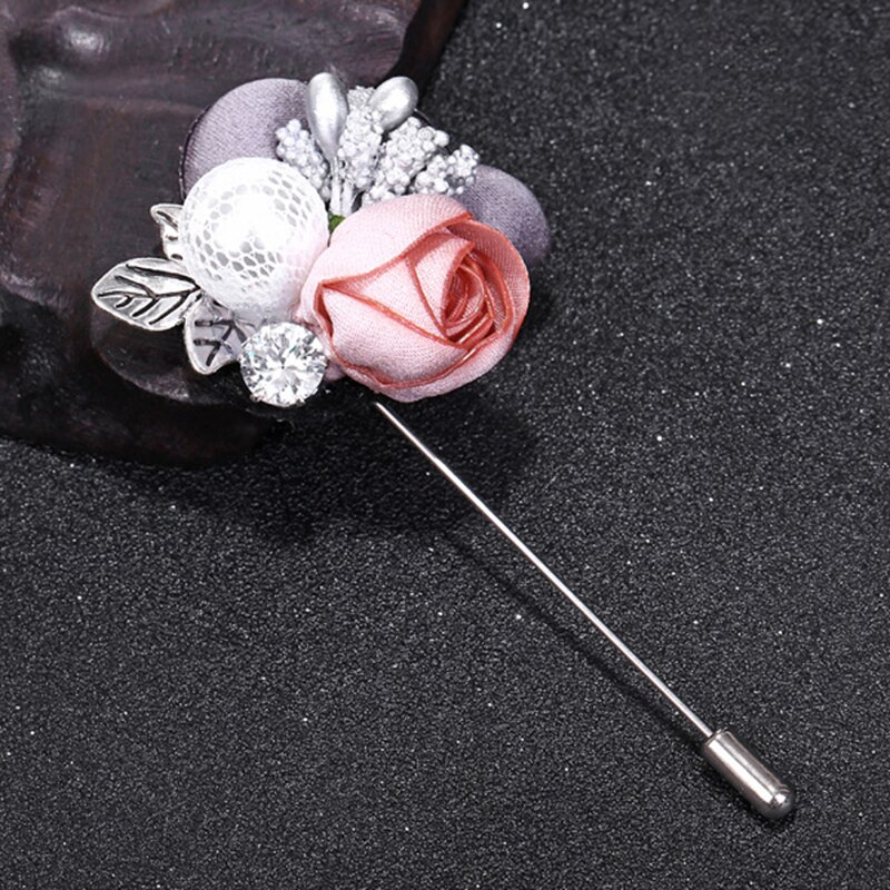 1 pieza hecha a mano de tela de aleación de encaje imitación de perlas Flor de diamantes de imitación colorido broche para chaqueta suéter broche de cristal