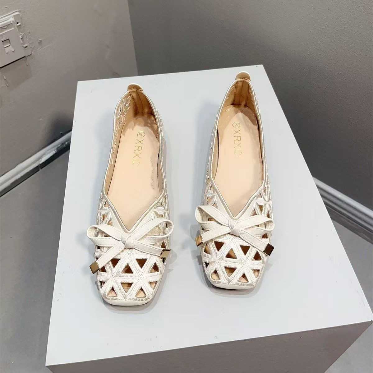 2025, mode dames zoete strik mesh flats - uitgehold raster puntig