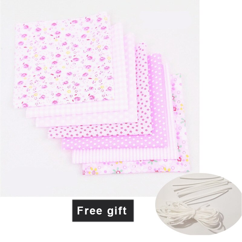 7pcs/lot Patchwork DIY Sewing Mixed Style Floral Print Cotton Fabric Cloth Crafts Bundle Sewing Material 25x25cm: pink