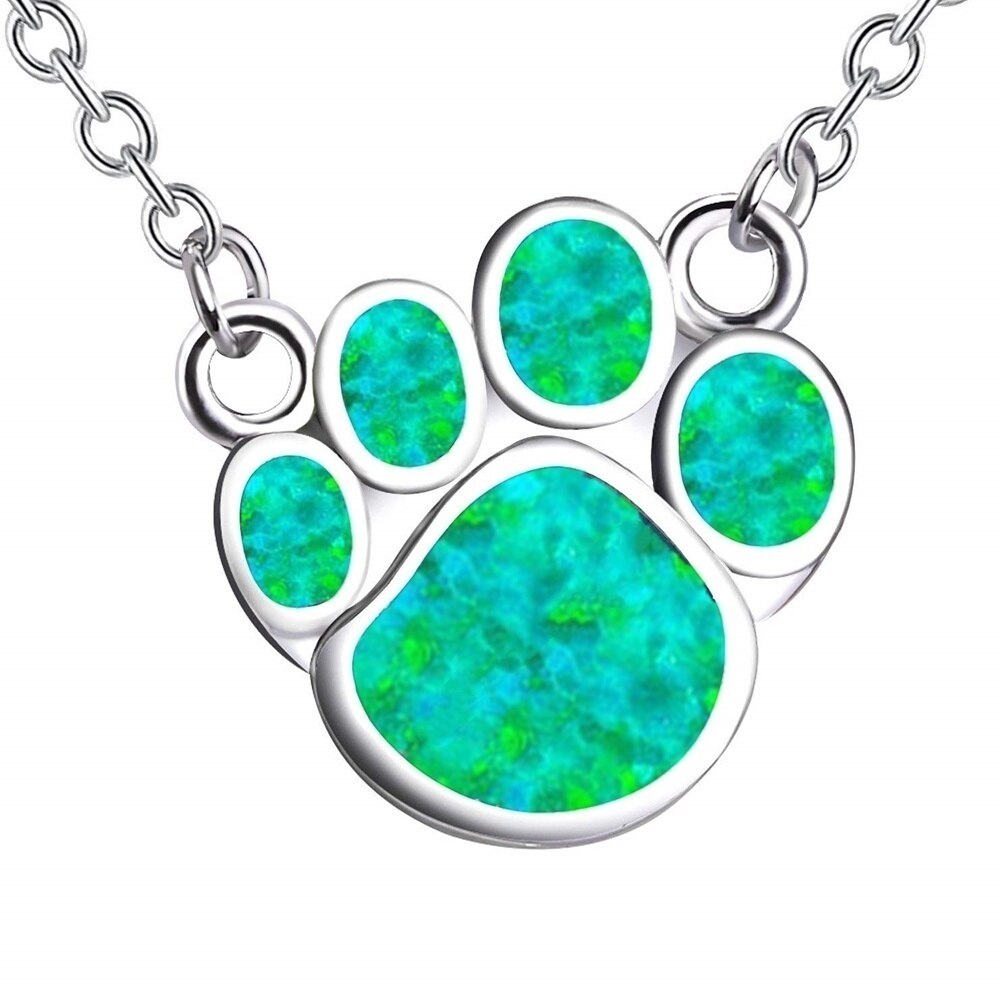 FDLK Cute Puppy Footprint Pendant Necklace Alloy Colored Opal Chain Necklace for Friends: Green