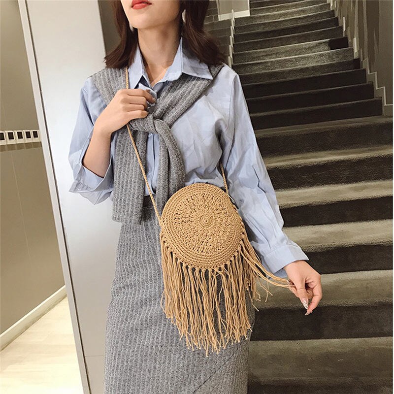 Sommer halm vevd bag casual boho messenger skulder dusk bag håndveske crossbody bag
