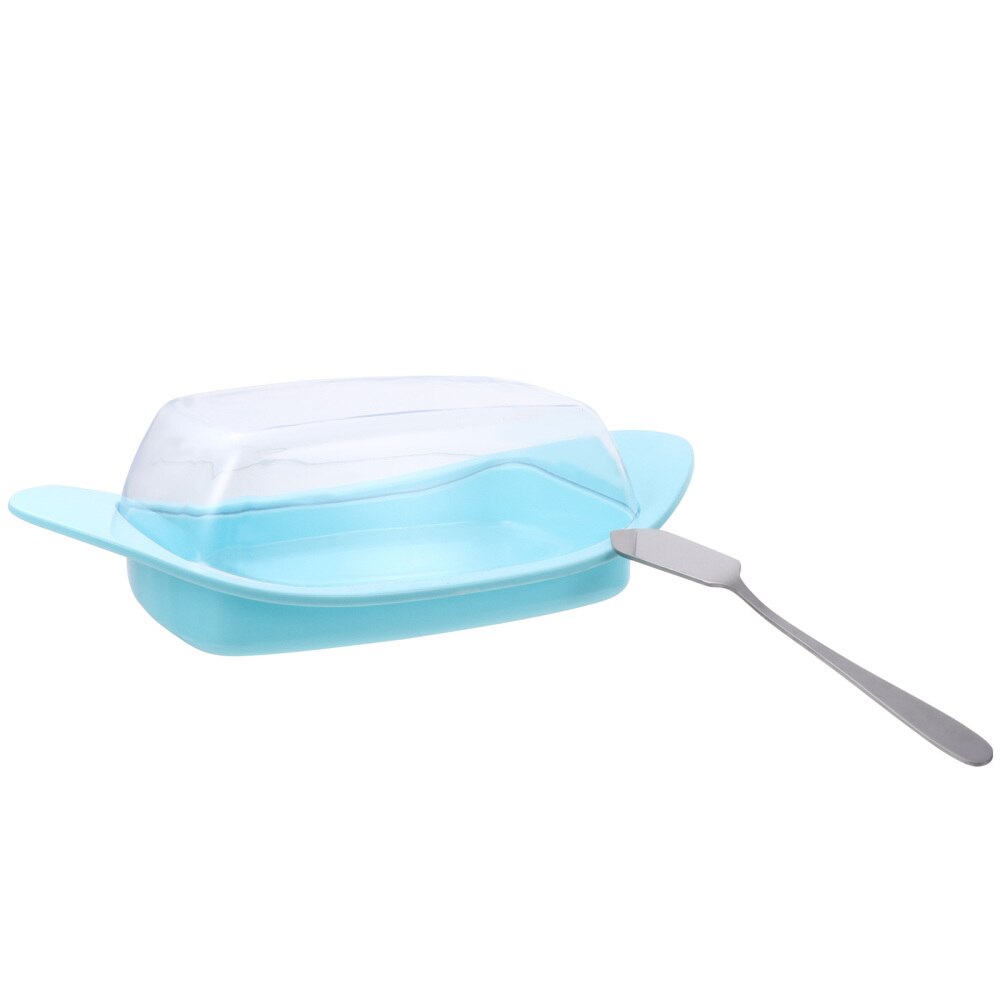 1 Set Cheese Butter Container Dish Storage Box with Lid and Scoop Cutter: Blue