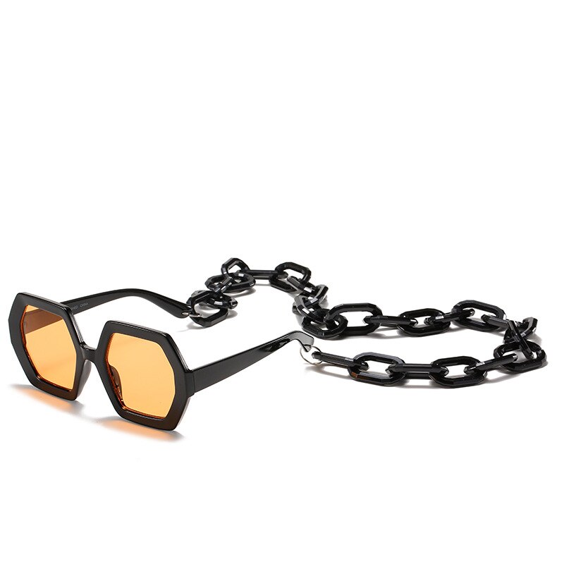Luksusmerke firkantede overdimensjonerte solbriller kvinner årgang kjede solbriller til kvinne  uv400 gafas de sol: Svart gul