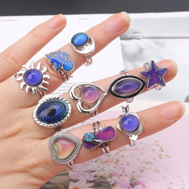 30 stilar färgförändring humör ring band kit känsla känsla justerbar storlek temperatur finger ringar kit för aults barn