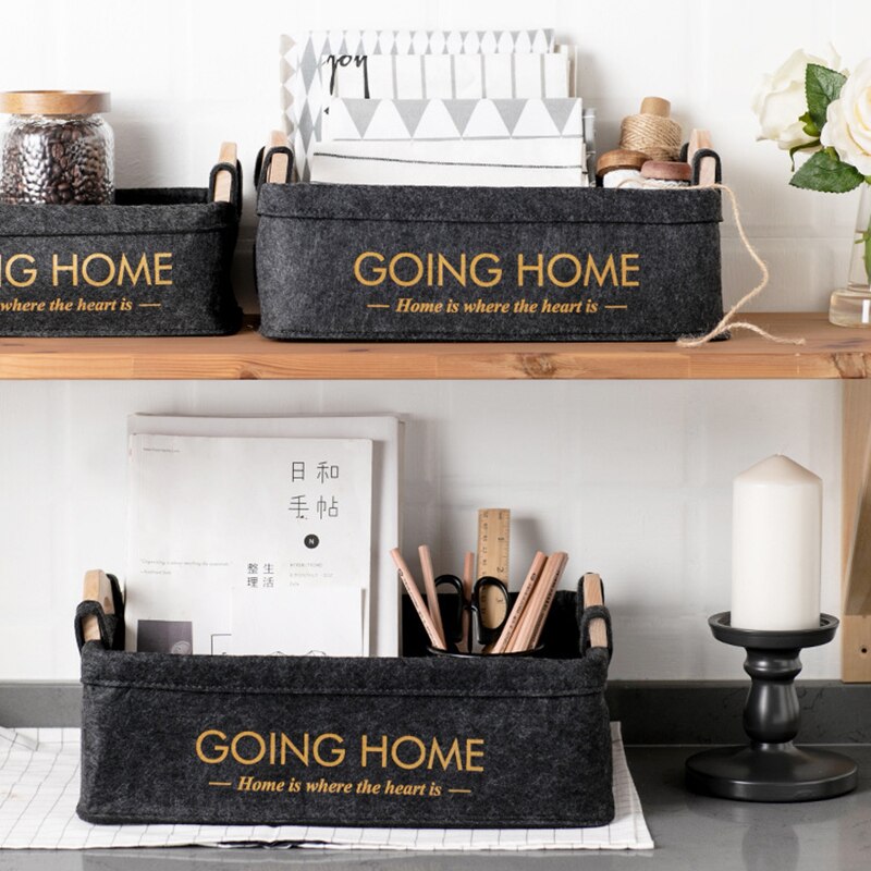 Felt Cloth Storage Basket with Handle Home Storages Sundries Books Organizer Dirty Clothes Finishing Baskets