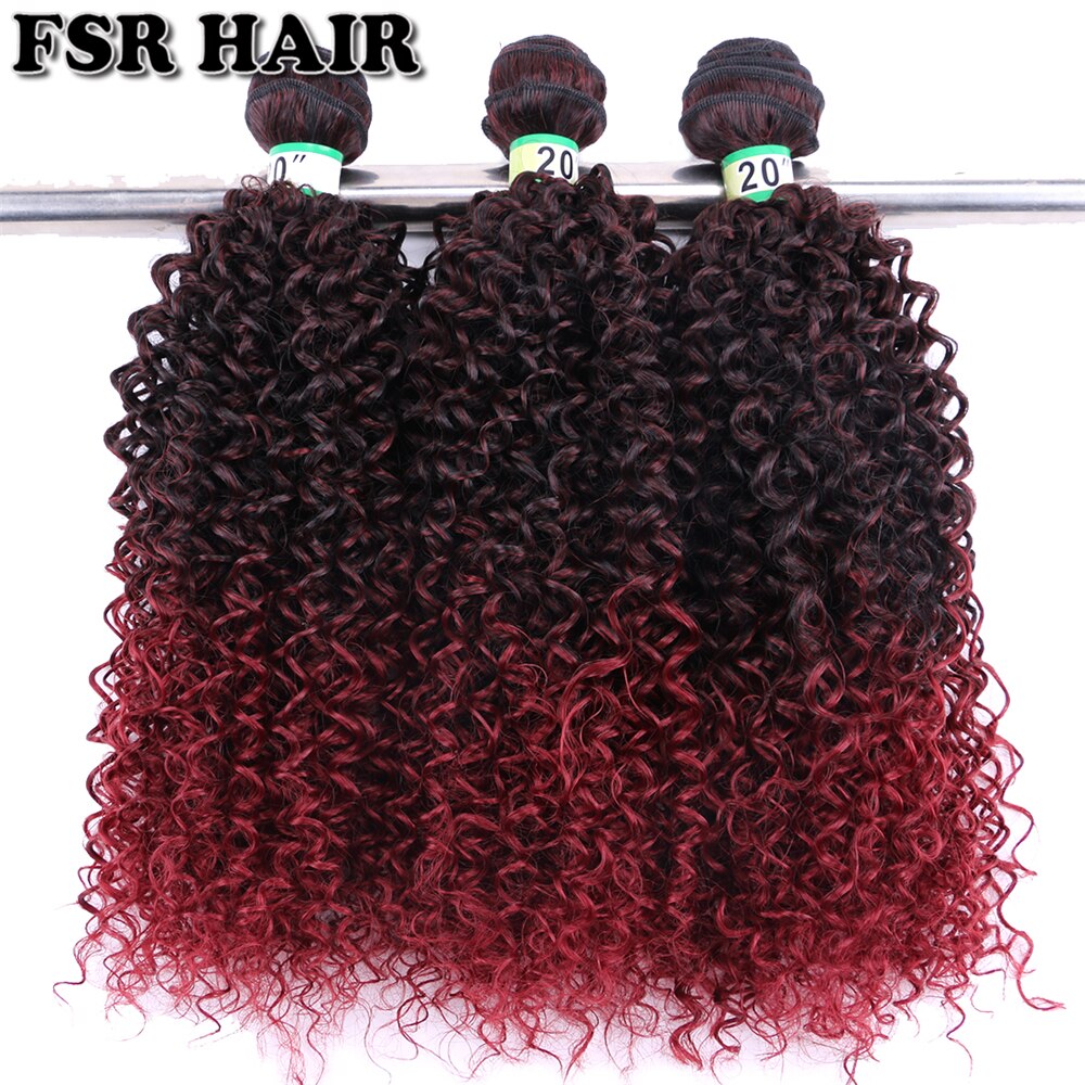 FSR 100 Gram/pcs Ombre Kinky Curly Hair weaving Wine Red synthetic hair bundle