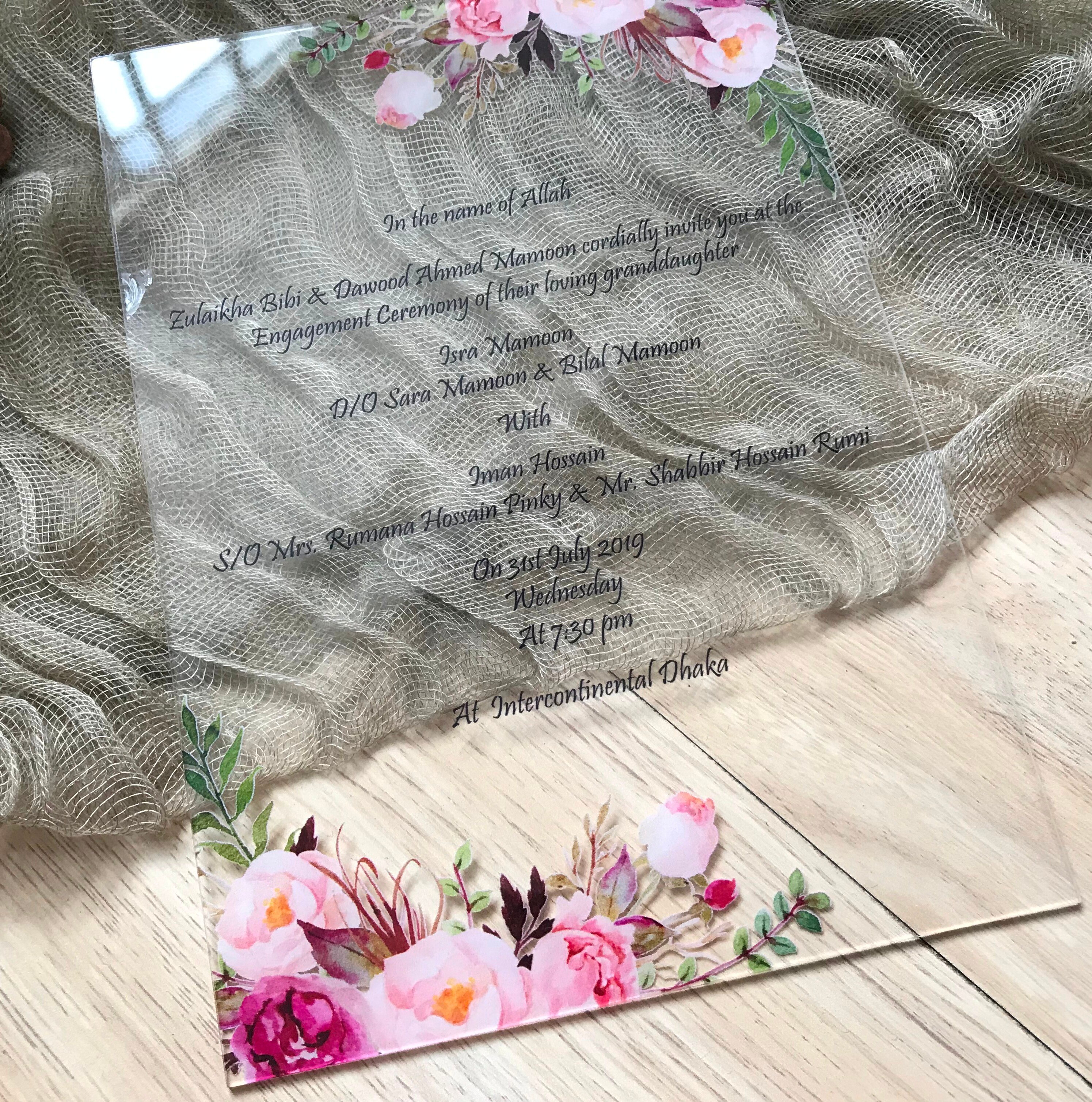 Invitaciones de boda de acrílico transparente, peonía Rosa Blanca, tarjeta de invitaciones transparentes redondas de rosas, 10 Uds tarjetas de invitación florales personalizadas