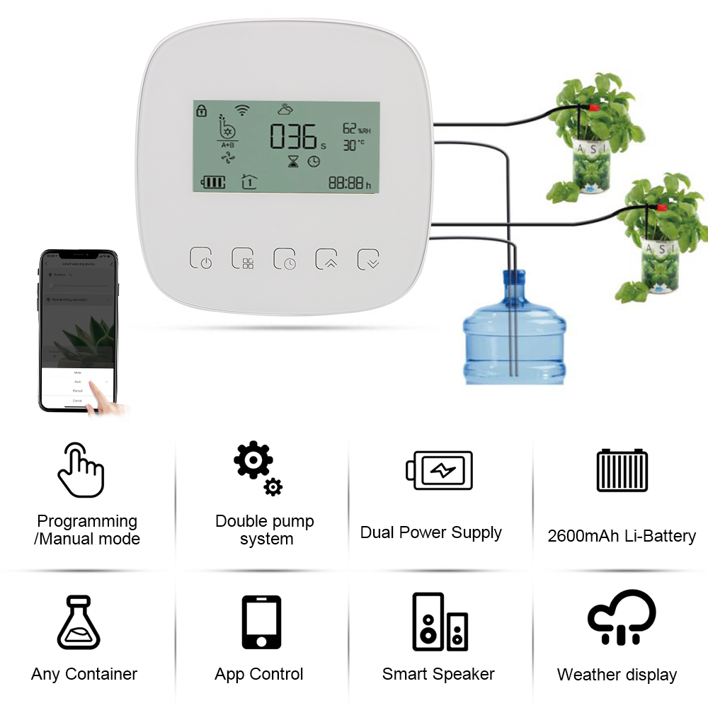 Minuterie d'arrosage numérique Tuya avec panneau solaire, contrôleur d'irrigation micro-goutte, minuterie d'eau automatique intelligente, WiFi