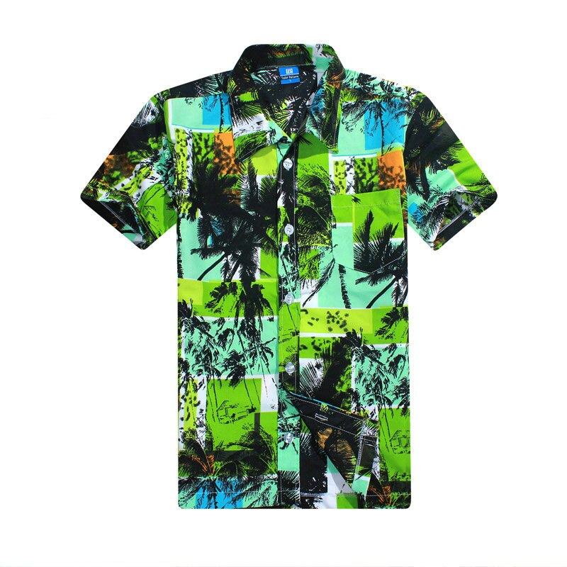 Short Sleeve Men&#39;s Beach Shirt Summer Cool Palm Tree Print Hawaiian Shirt Swim Shirts For Men Vacation Wear: Green / XL