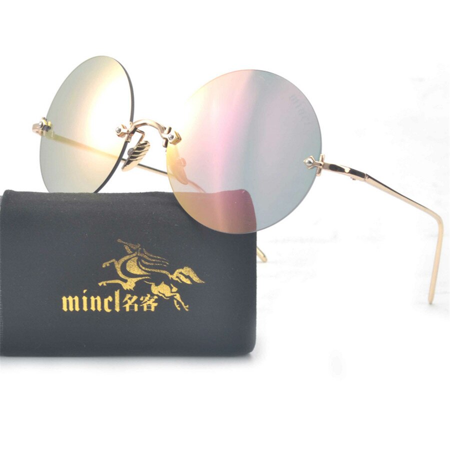 Gafas de sol redondas sin marco para mujer, de , de lujo, de , ópticamente transparentes, gafas de sol para hombres y mujeres, sombra NX: pink silver
