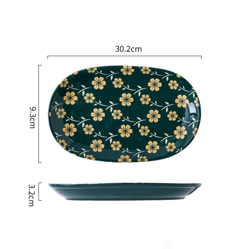 FANCITY Large fish plate, 12-inch oval plate, ceramic household bakeware, steamed fish plate, serving plate