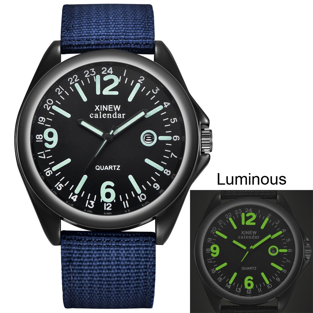 Stilfulde herre lysende kvarts armbåndsure casual alu urskive herre vandtætte sportsure nylon rem relogio masculino: B