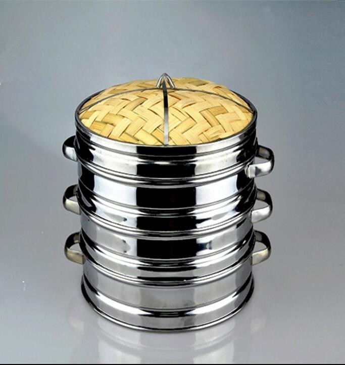 1set Stainless Steel Cookware Bamboo Steamer with lid Chinese Kitchen Cookware For Cooking Fish Rise Pasta Vegetables Dim