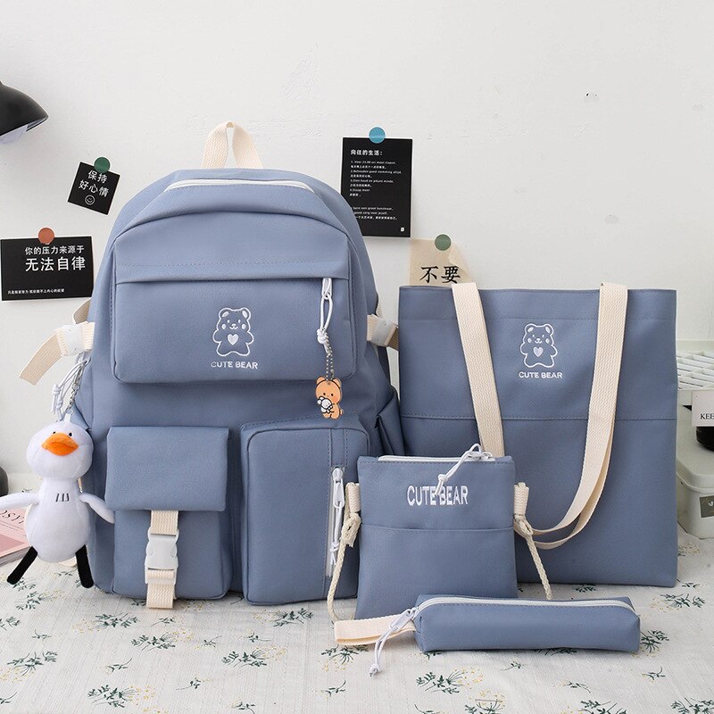 4 unids/set de lona mochilas para mujeres bolsas para la Escuela de las niñas adolescentes bolsas los estudiantes nuevos viajes mochilas para mujer mochila