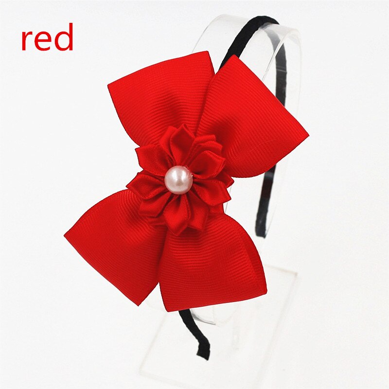 Diademas de lazo de para niña, Aro para el pelo con perlas y flores, lazos de princesa, diadema para niña, accesorios para el cabello: red