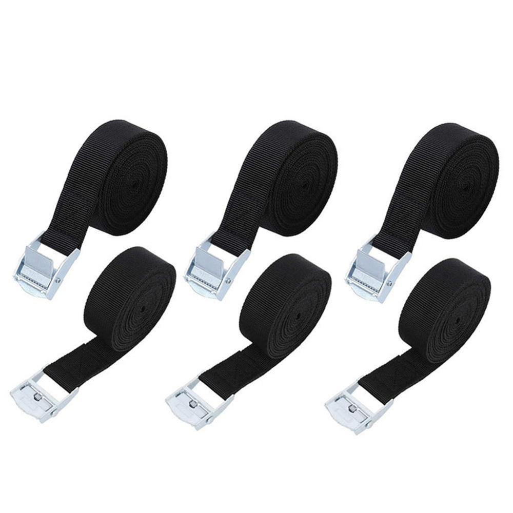 250 x 2.5cm zwarte spanband sterke ratelriem bagagetas ladingvastzet met metalen gesp: 6 stuks