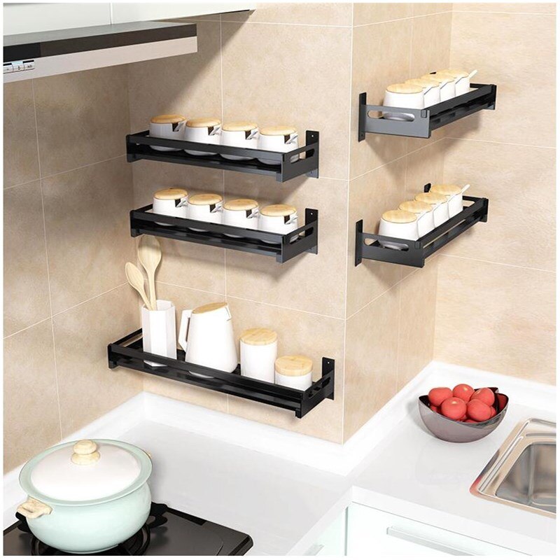 Keuken plank rack wall mounted Nail Gratis plank Opbergrek saus fles Spice Tool Houder voor keuken Kruiden Sooktops plank
