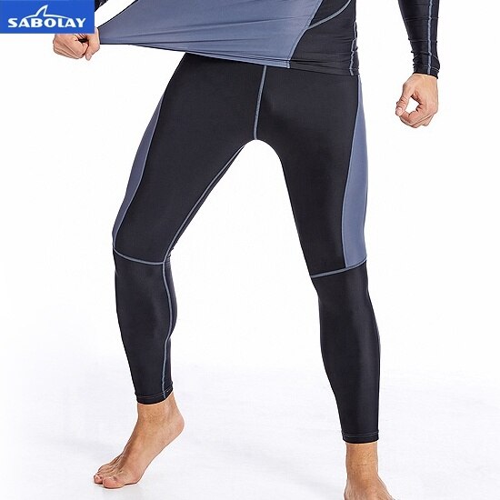 SABOLAY Men Rashguard Lycra Super Elastic Long Sleeve Surfing Diving Swim Sunscreen UV Quick Dry Swimwear Protect T-shirt Pants: Long Pants / L