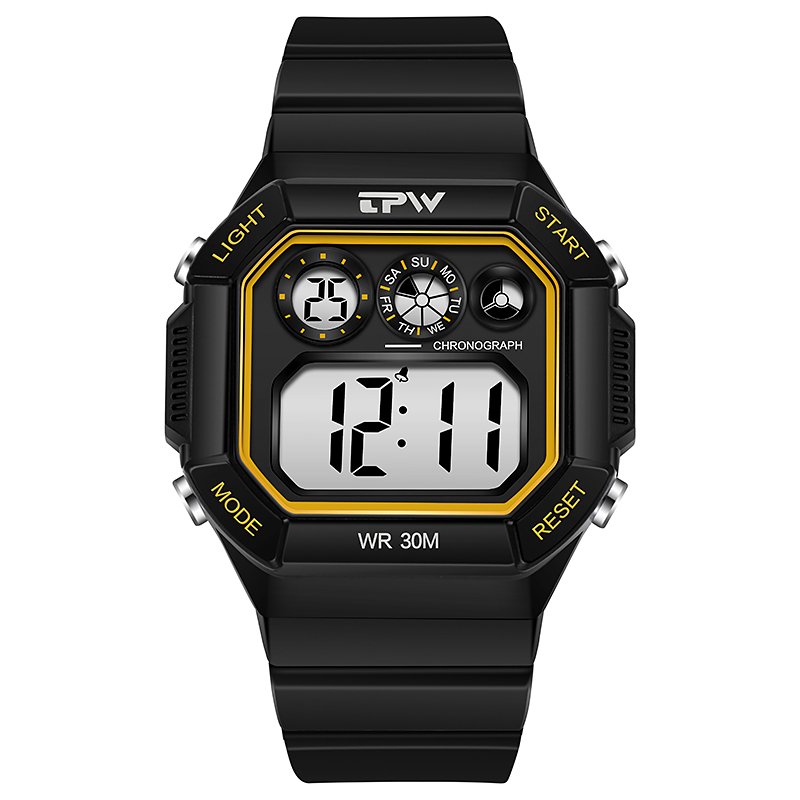 Te Lezen Grote Cijfers Cool Horloges 44Mm Wijzerplaat 30M Water Weerstaan Led Back Light: Yellow