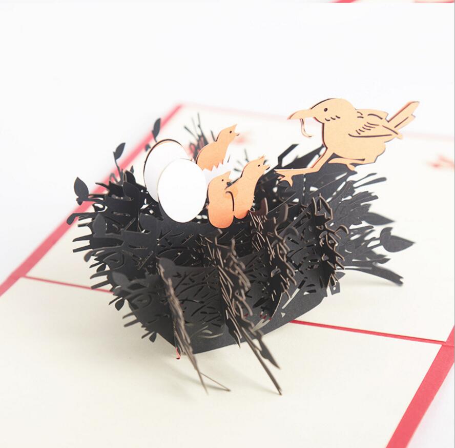 Carte d'invitation nid d'oiseau Origami | Carte de vœux Pop UP 3D, fait à la main, Kirigami, pour mariage, noël, de fête d'anniversaire, 10 pièces