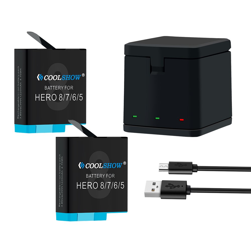 Batterij Voor Gopro Hero 8/Voor Gopro Hero 7 Hero 6 Hero 5 Hero 8 Batterijen Camera Accessoires 1220mah: 1Charger 2Battery