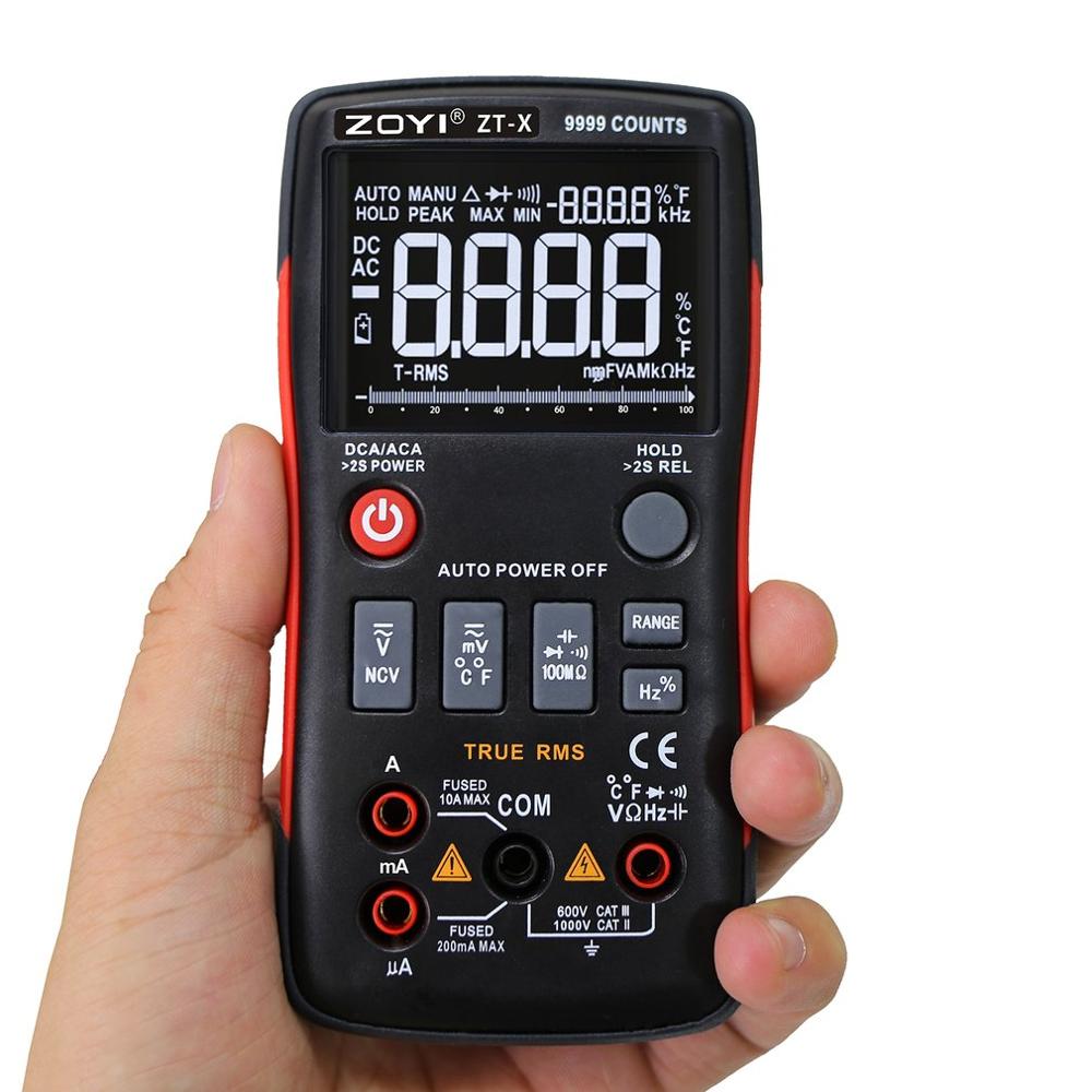 Zt-x digitalt multimeter automatisk rækkevidde sand rms ac/dc volt amp ohm kapacitans duty cycle ncv diode temperatur tester 9999 tæller