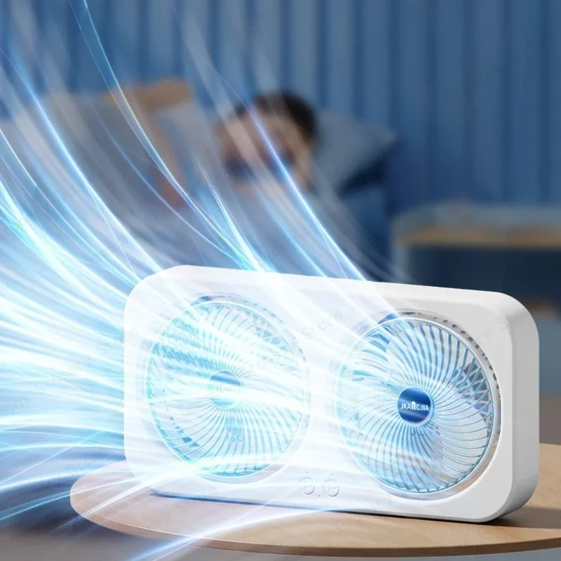 Dual Head bureauventilator met USB-opladen Draagbare wandgemonteerde stille koelventilator 3 snelheden instelbaar voor slaapzaal thuiskantoor