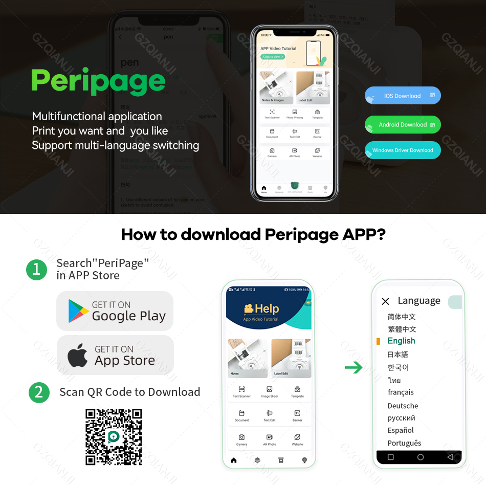 PeriPage A6 Portable Thermal Bluetooth Printer Picture Photo Mini Label Sticker Wireless Printer for Android IOS Paper Rolls