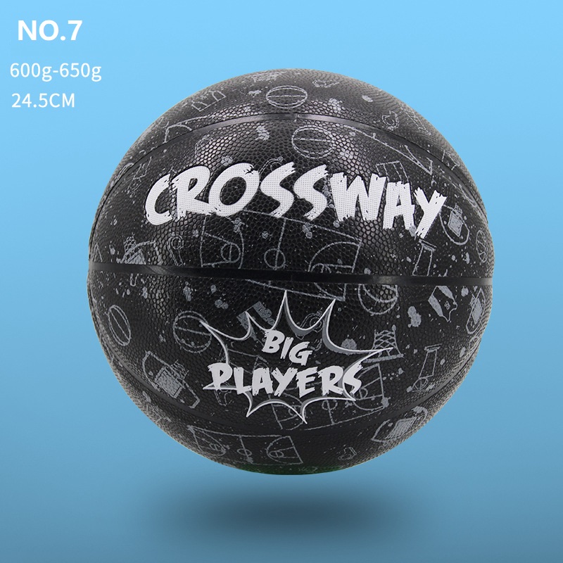 CROSSWAY Streetball Outdoor Indoor Size 7/6/5 PU Leather Basketball Ball Training Basket Ball Basketball Net outdoor sport ball: Number 5 black
