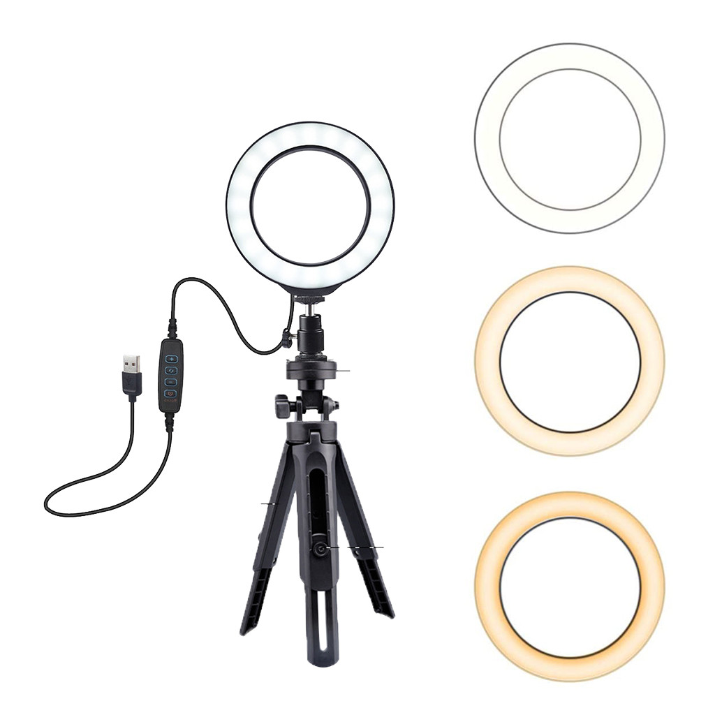 Support de trépied de lumière d'anneau avec 16cm Dimmable USB 3 Modes lumière LED pour la photographie vidéo Photo téléphone portable support de bureau