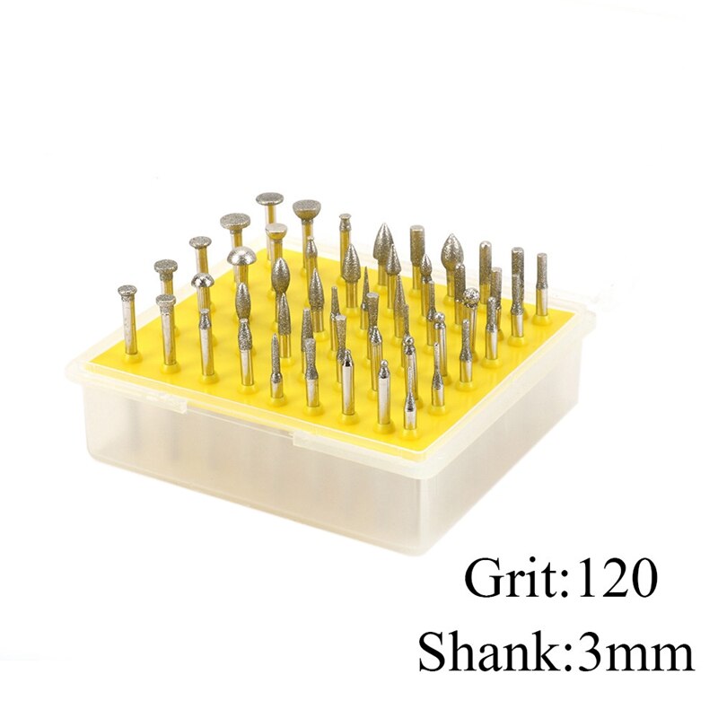 50Pcs Diamond Coated Grinding Grinder Head Rotary Diamond Burrs For Metalworking Stone Ceramic Glass Carbide Carving Tool