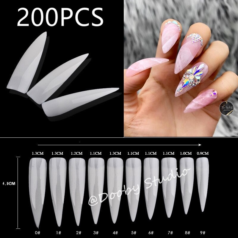 Faux Ongles transparents en acrylique, 200 pièces, Capsule cercueil, affichage artificiel, Nail Art, pointe artificielle: White-200pcs-P1-1