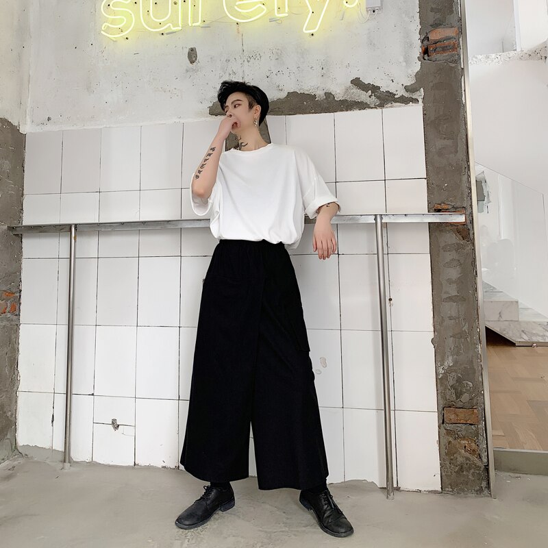 Pantalones de lino y algodón de estilo japonés para hombre, falda de pierna ancha, informal, ropa de calle, Estilo Vintage, Kimono gótico, ropa de escenario