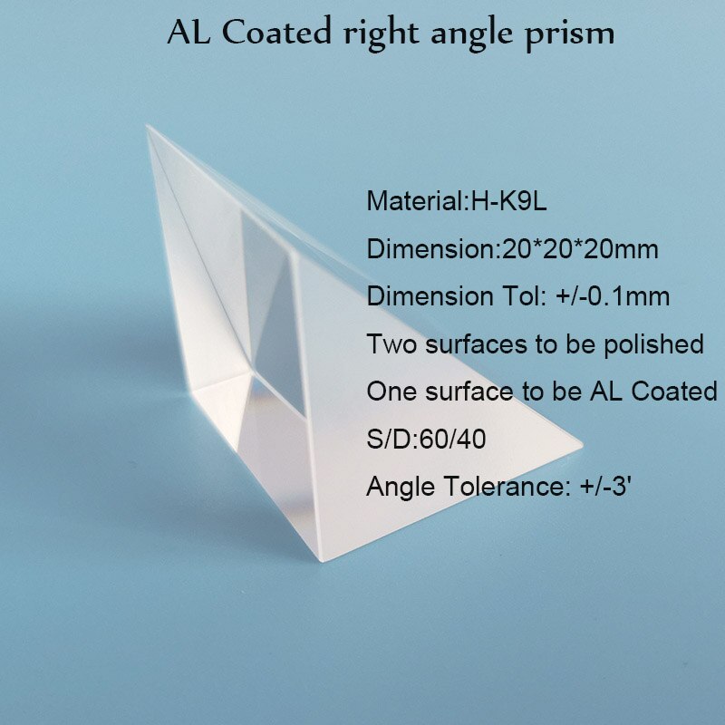 Prism Glass 20*20*20mm Right Angle Triangular Crystal Prism Internal Prism Reflecting Lens For optical equipments