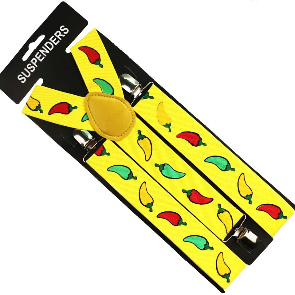 Yellow Red Chili Print Suspender Unisex Adjustable Y-Back Suspenders: Default Title
