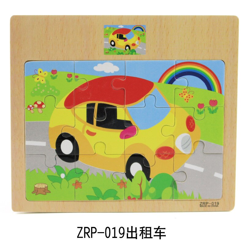 12 tablets cartoon animal traffic awareness wooden puzzle baby puzzle children wood girl boy toy: 3