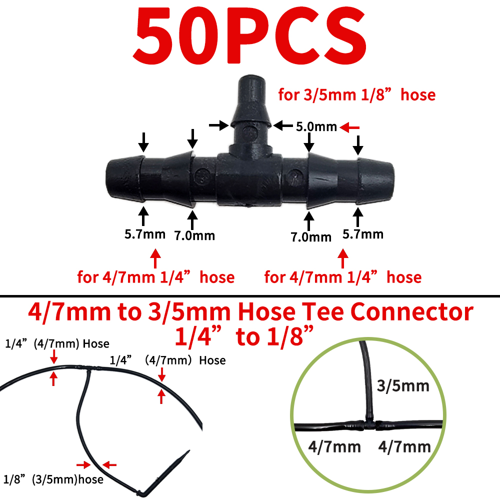 Oasis Garden Irrigation Connector Barbed Single Double Tee Elbow Drip Arrow Cross Coupling Watering Fitting for 3/5 4/7mm Hose