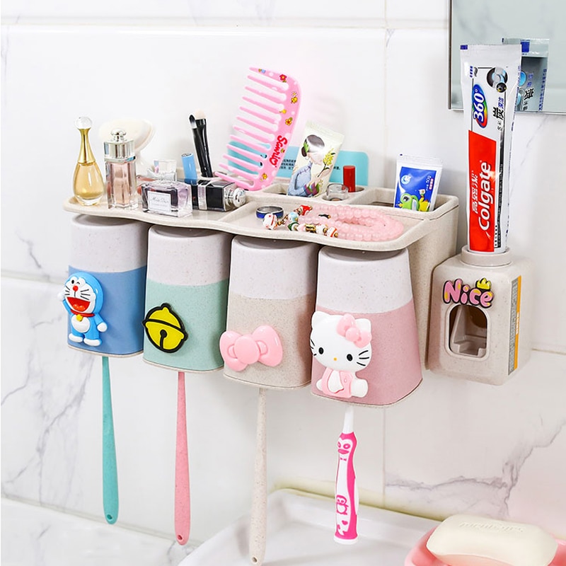 Boxi Automatic Toothpaste Squeezer Toothbrush Cup Dispenser Dust-Proof Toothbrush Holder Cartoon Cup Bathroom Accessories