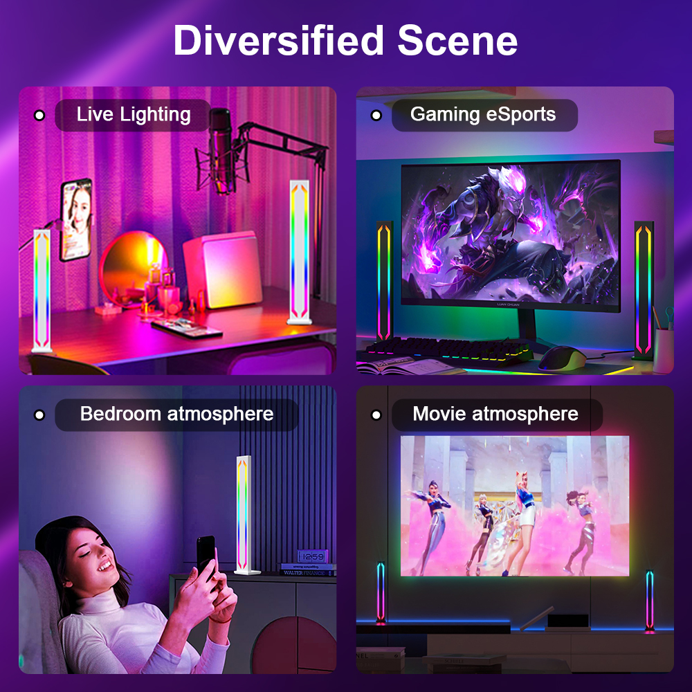 LED Schreibtisch Stehleuchte RGB Lichtleiste Nachtlicht schwarz sensorlose Musik Rhythmus Atmosphäbetreffend Licht Spiel TV Raum Dekoration Licht