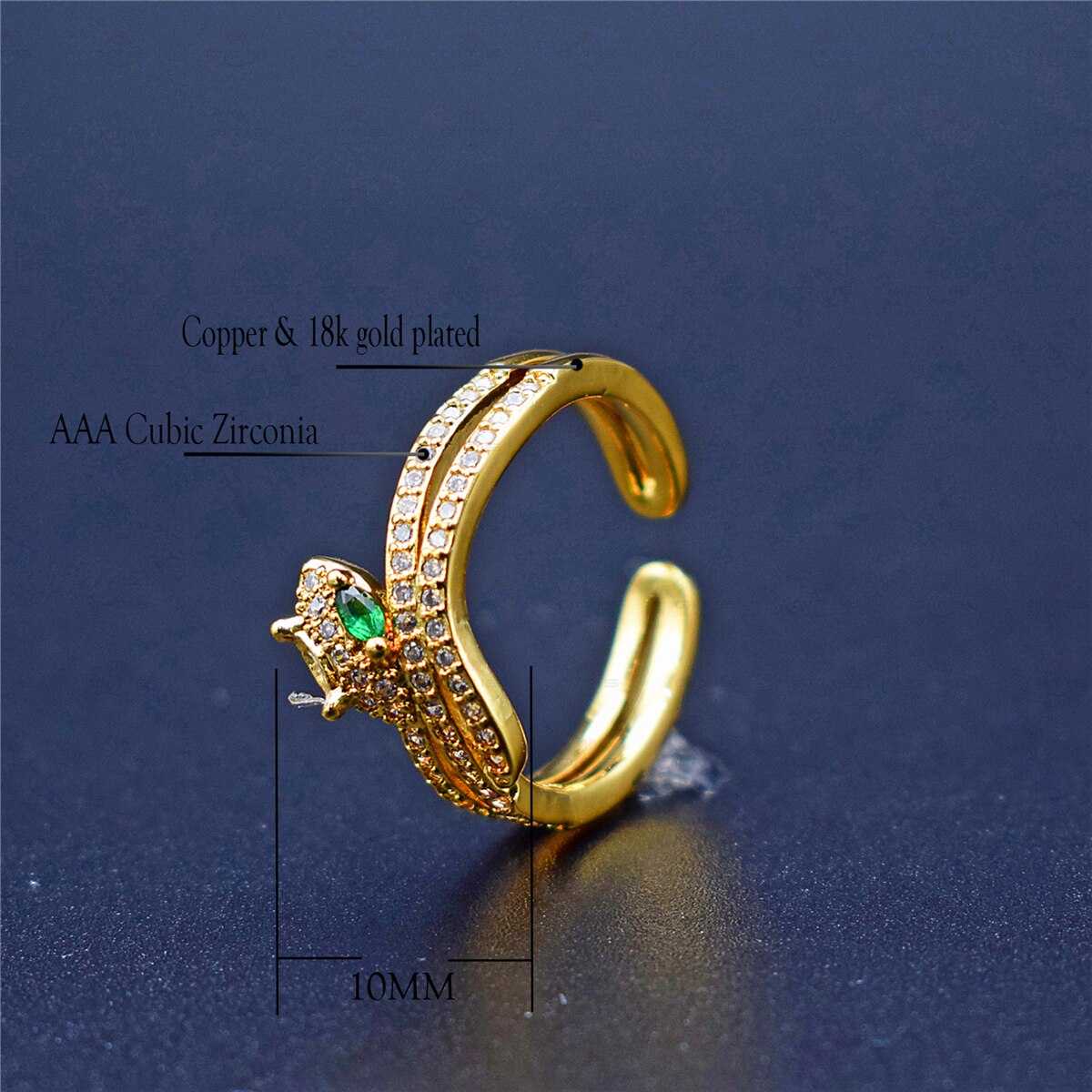 Anillo De Serpiente De arcoíris para mujer, sortija De oro pavé De arcoíris AAA, Anillo De circón cúbico, Anillo joya De Serpiente dorado: RS-04