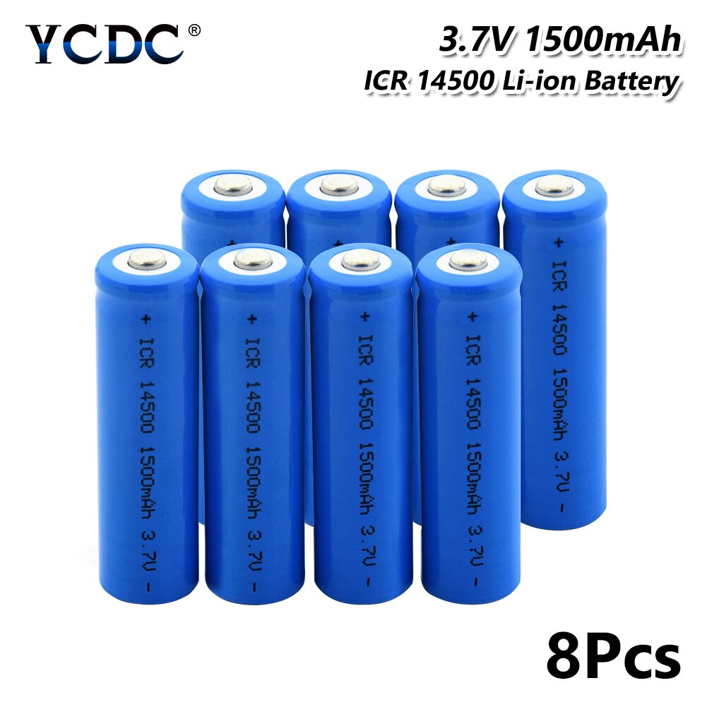 1/2/4/6/8/10x Blauw Icr 14500 1500Mah Oplaadbare Batterijen 3.7V volt 14500 Li-Ion Lithium Batterij Langdurige Met Case Box: 8 pieces