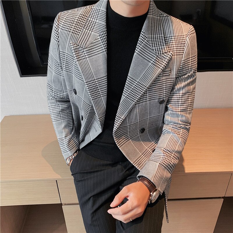 Brand Clothing Men Double Breasted Leisure Suit Jackets/Male Slim Fit Business Paid Slim Fit Luxury Tuxedo Plus size S-3XL