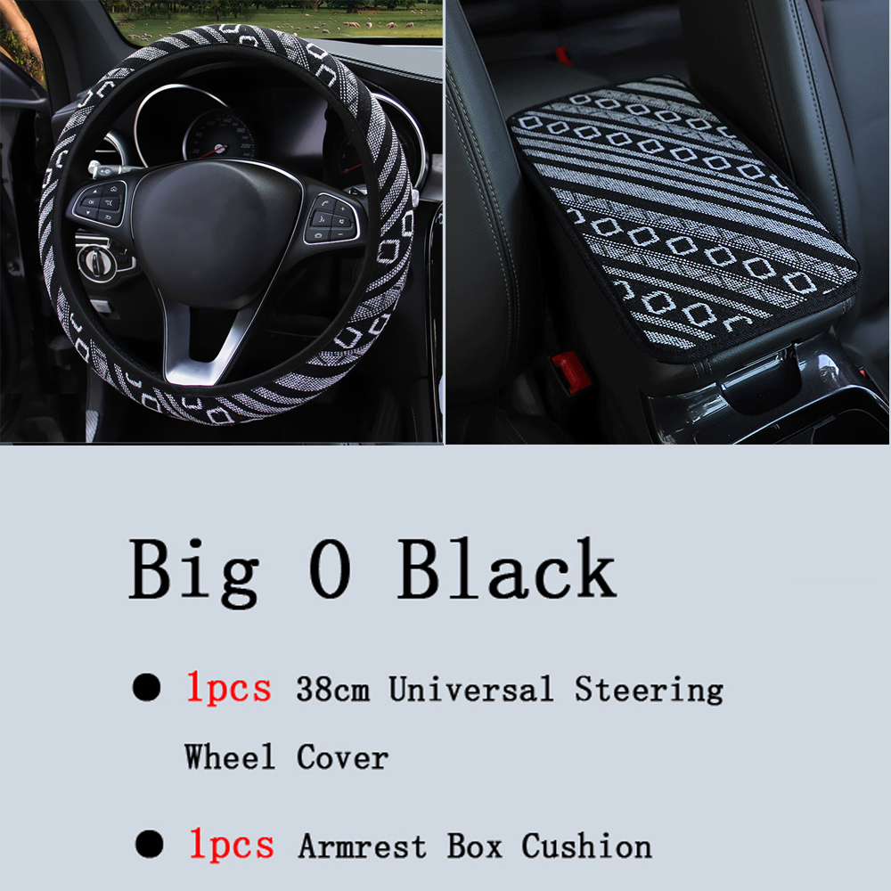 Auto Armlehne Box Kissen Vier Jahreszeiten Ethnische Stil Leinen Stoff Atmungs Nicht-slip Zentrale Griff Box Abdeckung Auto Zubehör: Big O black C