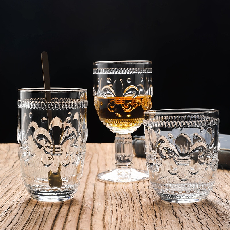 Copa de cristal con relieve de iris europeo, vaso para agua, té, vino, zumo de fruta, bebida, hogar